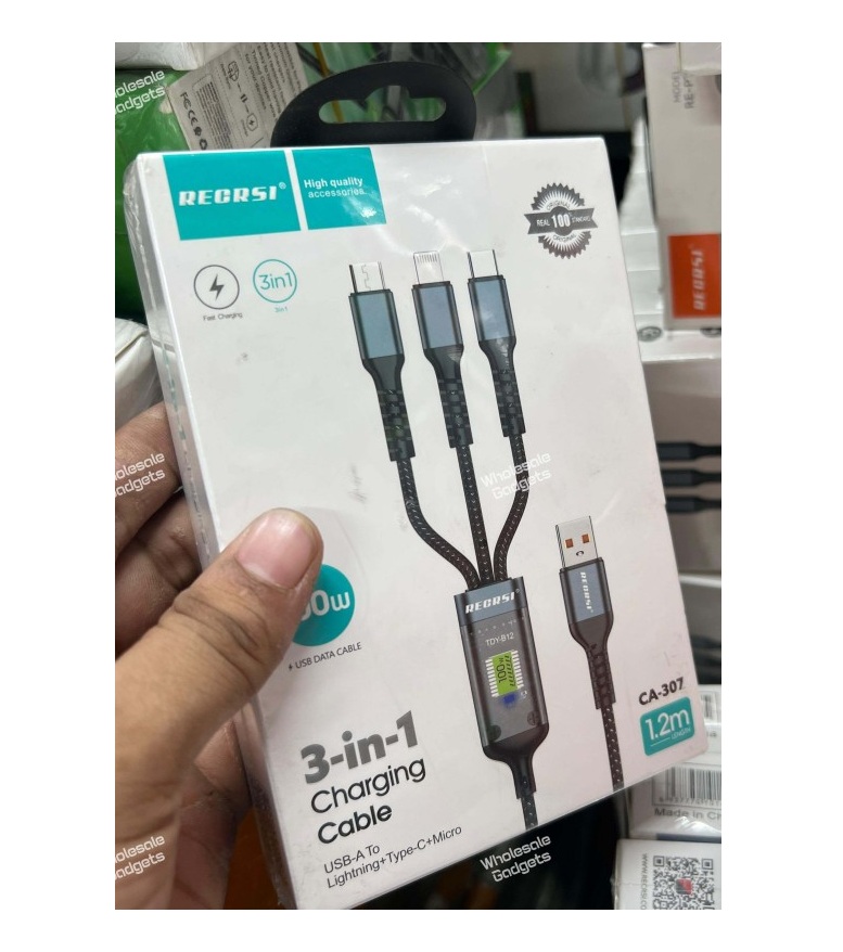 RECRSI CA-307 3-in-1 100W 6A Max Super Fast Charging data Cable